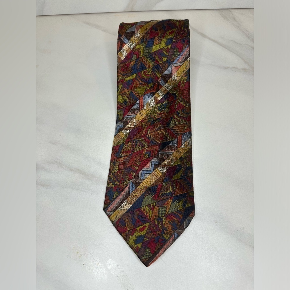 Missoni Crevette classic artsy multicolored abstract silk necktie